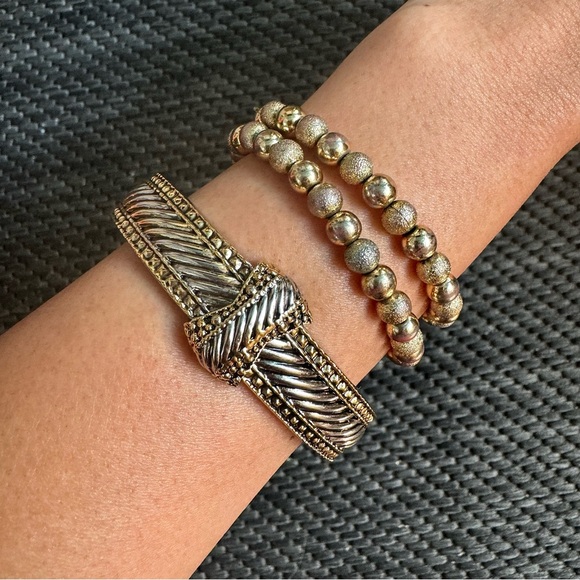 Vintage 🖤 Gold & Silver Hinged Cable Bracelet Cuff Knot Stackable Metal Rope - Picture 9 of 9